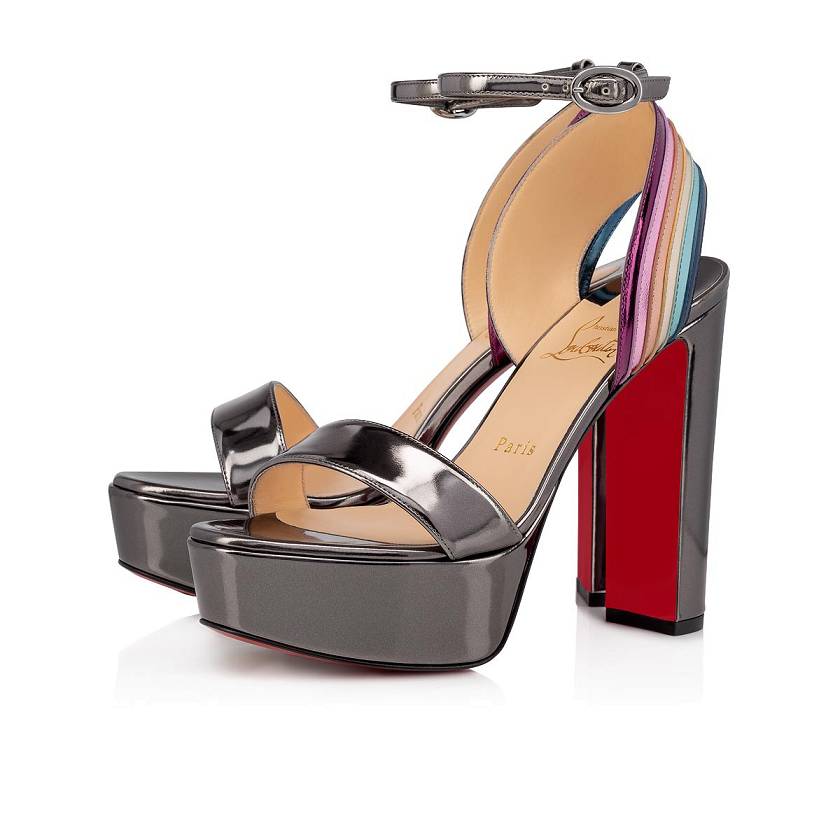 Women's Christian Louboutin Arkendisc Alta 130mm Specchio/Laminato Platform Sandals - Silver/Multi [2953-816]